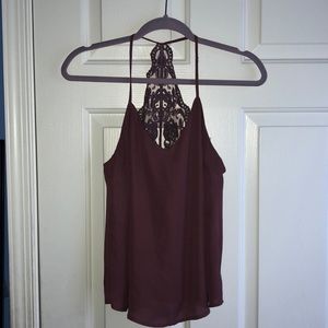 LA Hearts Burgundy Blousy Tank w/ lace racerback